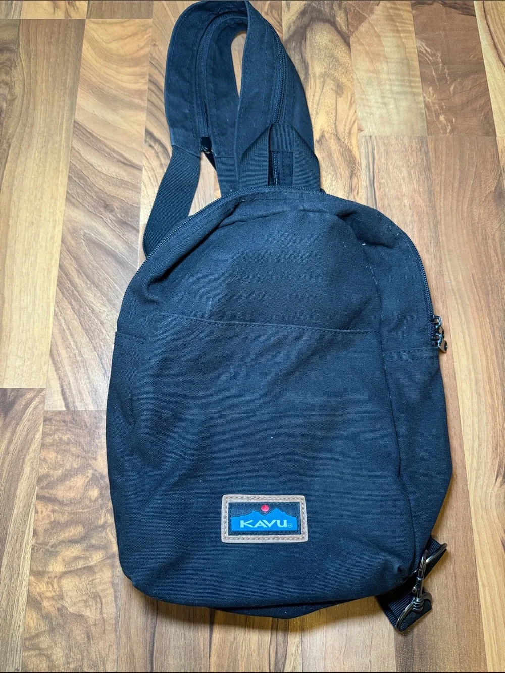Kavu Black Sling Pack with Blue Logo Patch